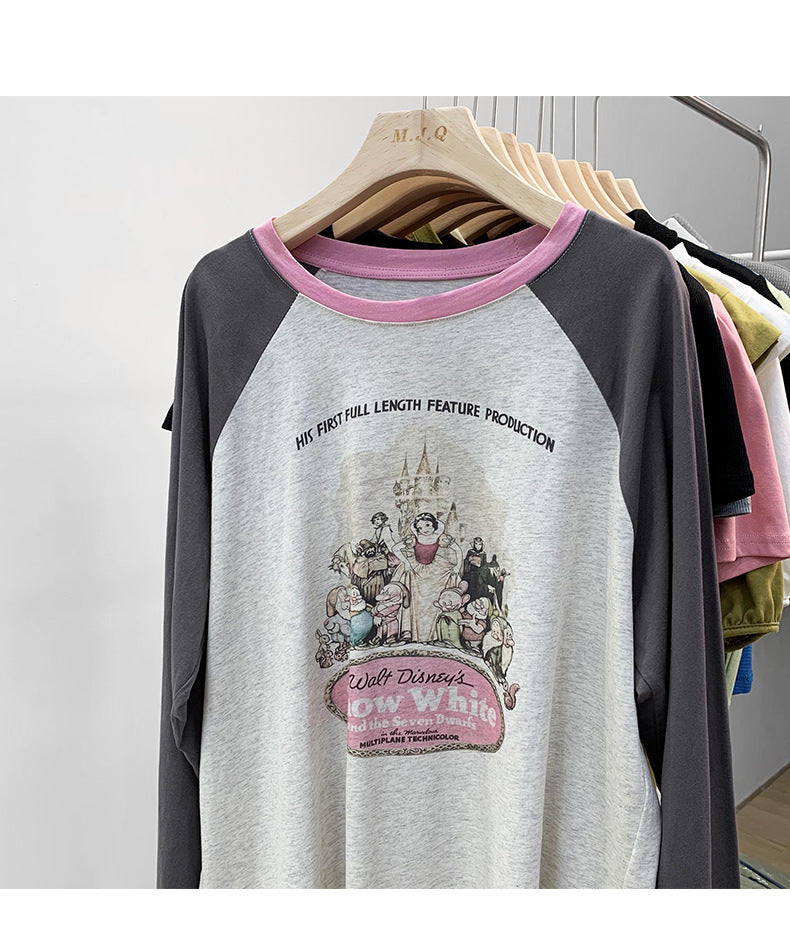 Women's American-style Vintage Floral Print Long Sleeves T-shirt